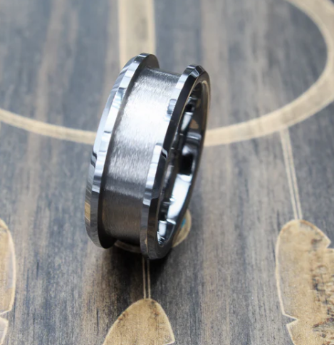 🤎 Tungsten - Bevelled Edge Single Channel Ring - 2 widths