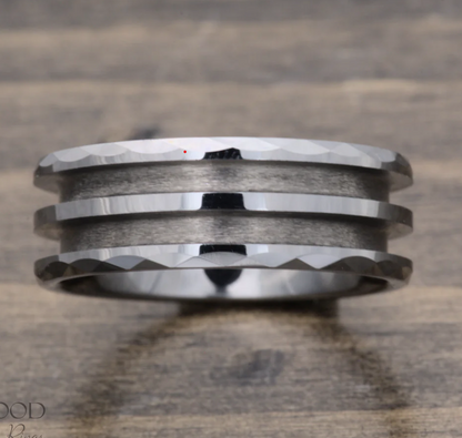 🤎Tungsten - Faceted Double Channel Ring