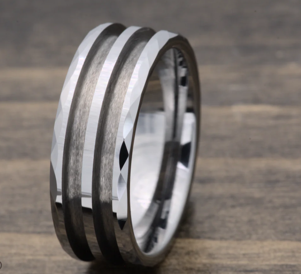 🤎Tungsten - Faceted Double Channel Ring