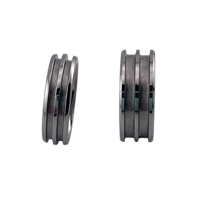 🤎 Tungsten - Bevelled Edge Double Channel Ring - 2 widths