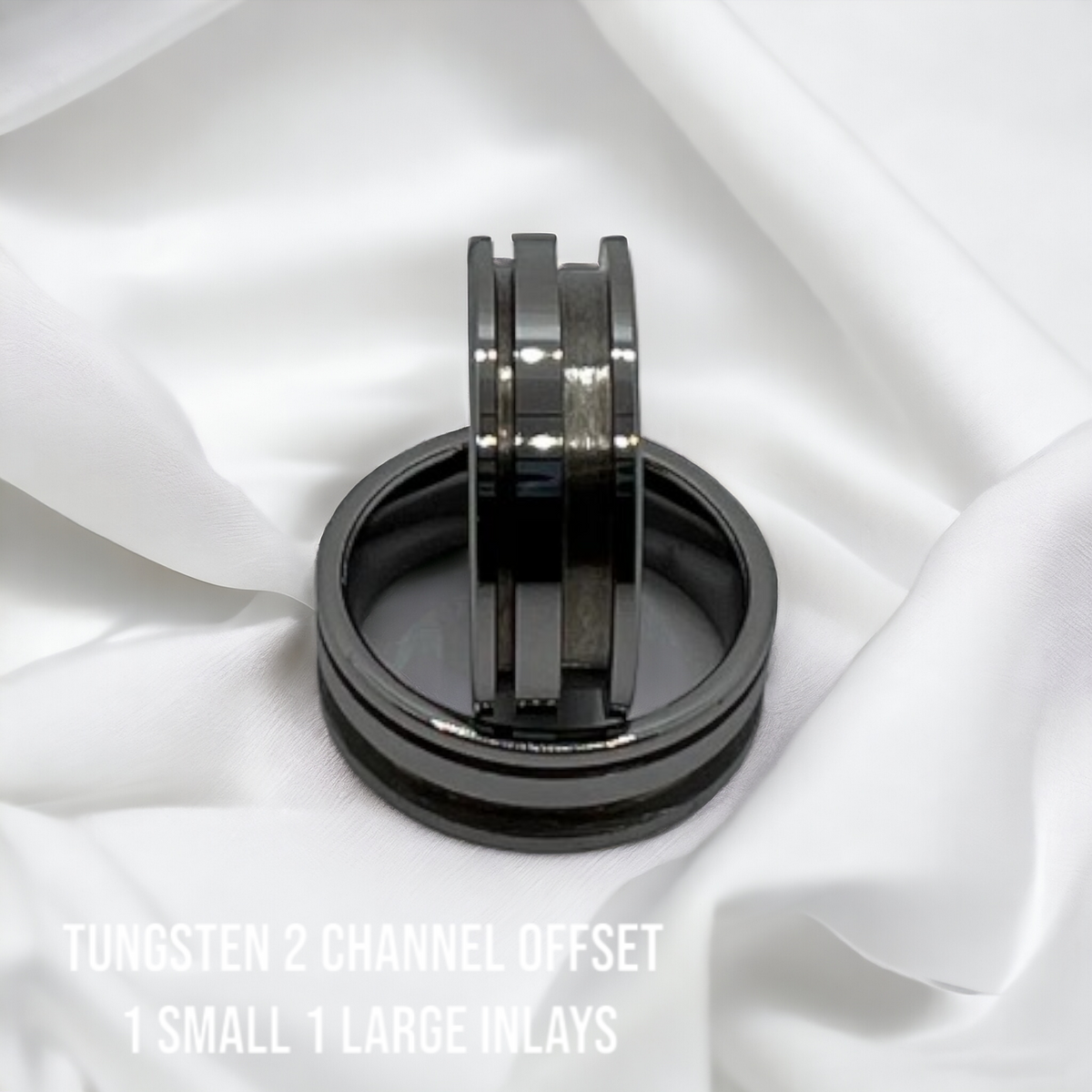 🤎 Tungsten - Smooth Edge Offset Double Channel Ring (2 diff size inlays)