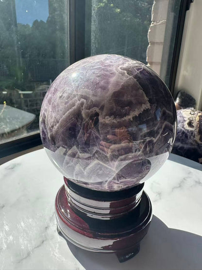 Extra Large Natural Dream Amethyst Sphere Crystal for Spiritual Healing, Feng Shui &amp; Chakra Balancing Crystal