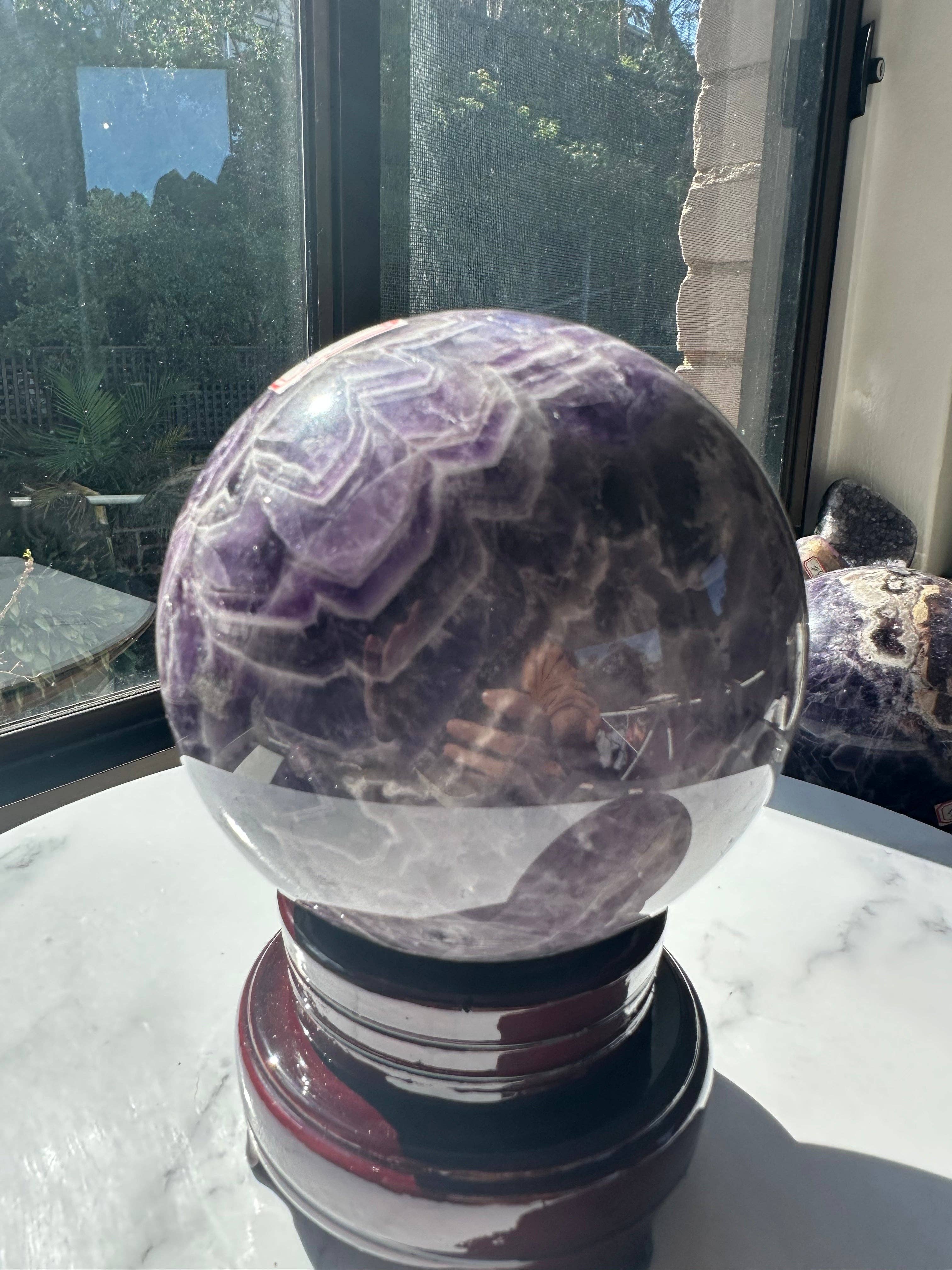 Extra Large Natural Dream Amethyst Sphere Crystal for Spiritual Healing, Feng Shui &amp; Chakra Balancing Crystal