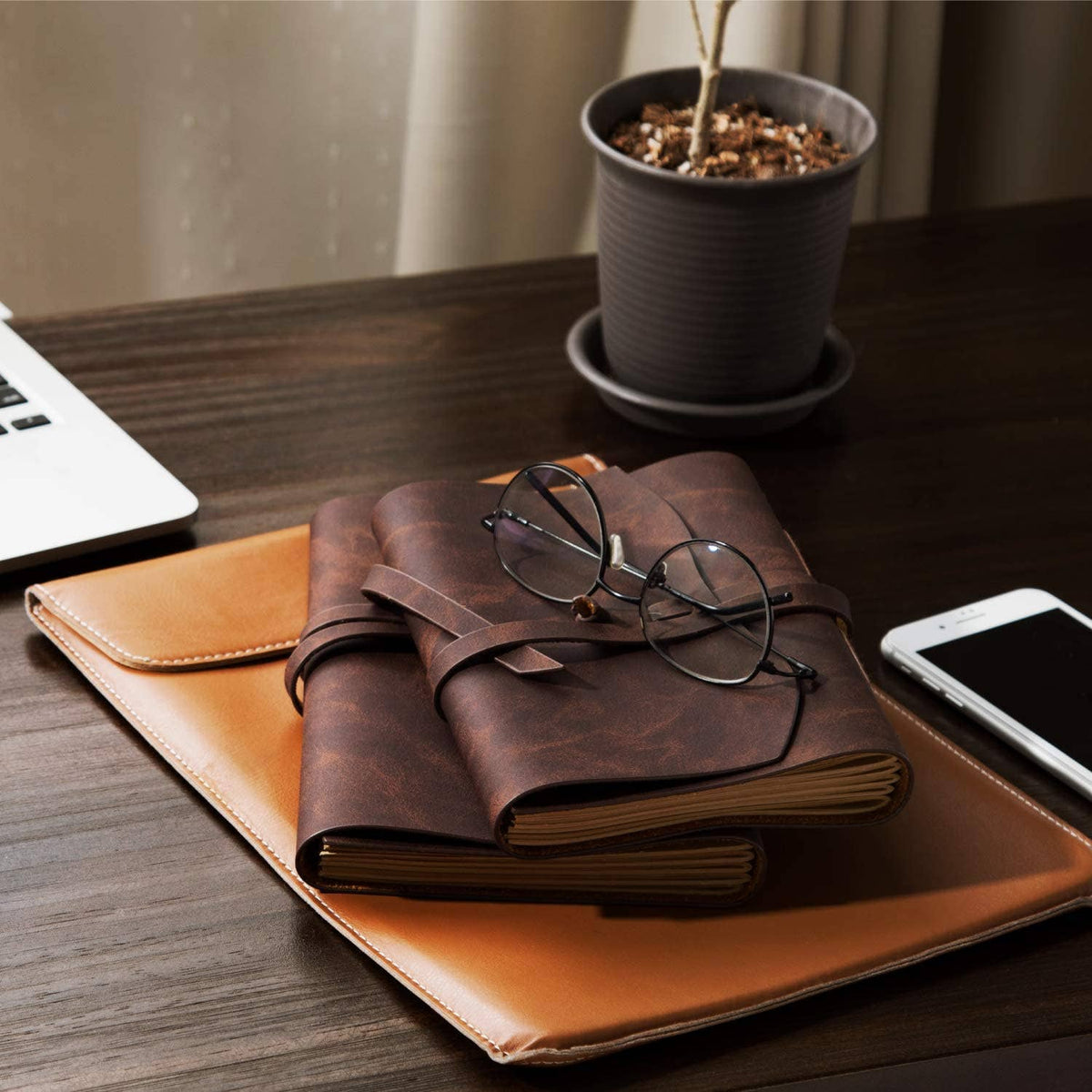 Leather journal diary with ruled craft pages