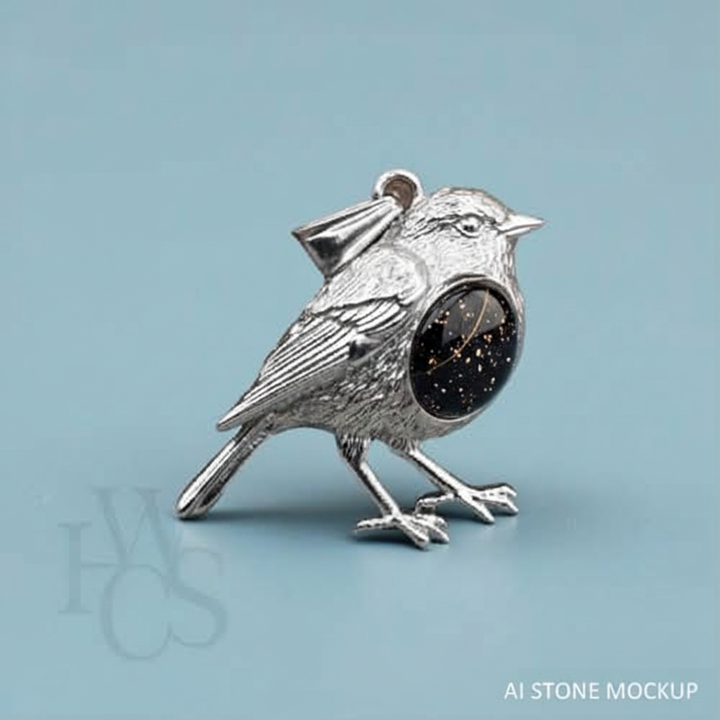 Detailed Robin Pendant – Black Galaxy Gold Fleck Chest Stone Mockup
