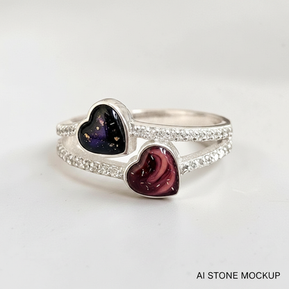 Double Heart Ring – Galaxy &amp; Burgundy Rose Mockup