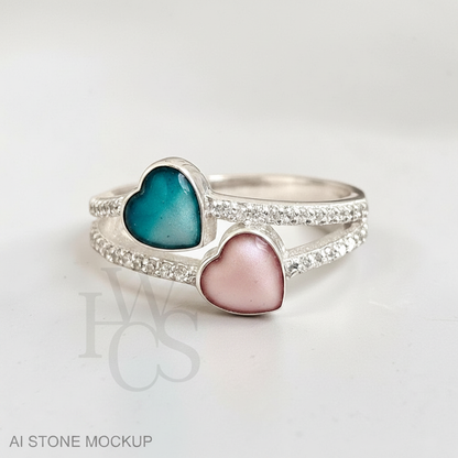 Double Heart Ring – Teal &amp; Blush Stone Mockup