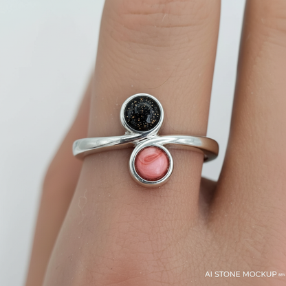 Double Round Bezel Bypass Ring – Galaxy &amp; Rose Coral Mockup