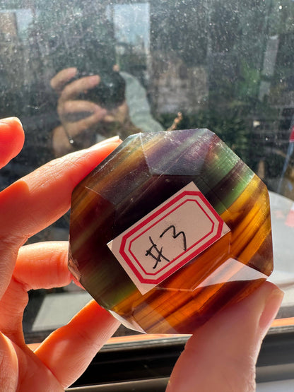 Rare Fluorite Diamond Carving – Unique Shape for Clarity, Focus &amp; Energy Alignment Healing Crystal - 