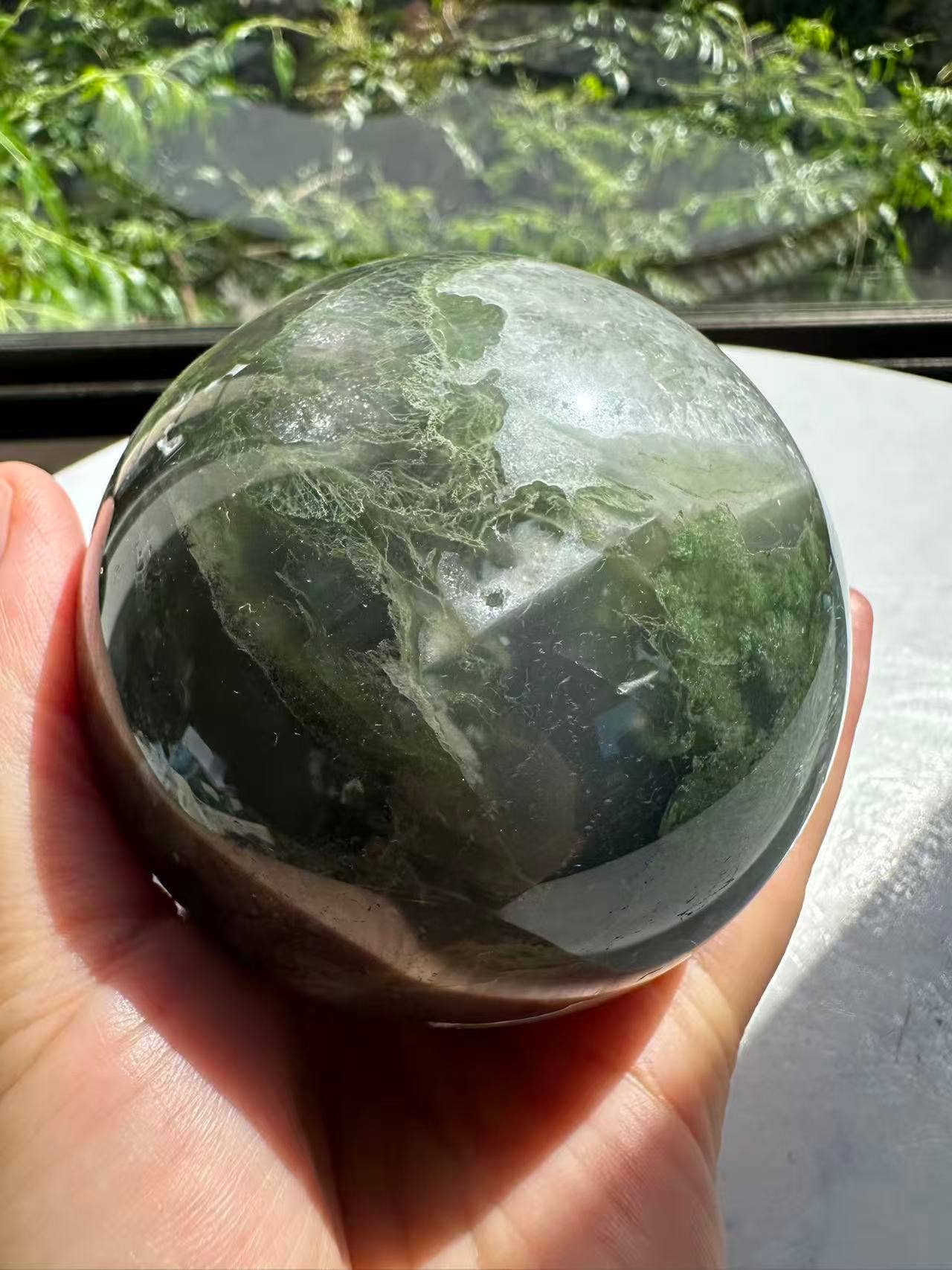 Large moss agate sphere - christmas crystal gift 