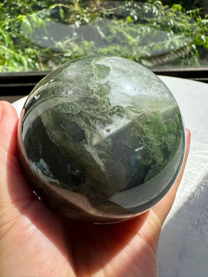 Large moss agate sphere - christmas crystal gift 