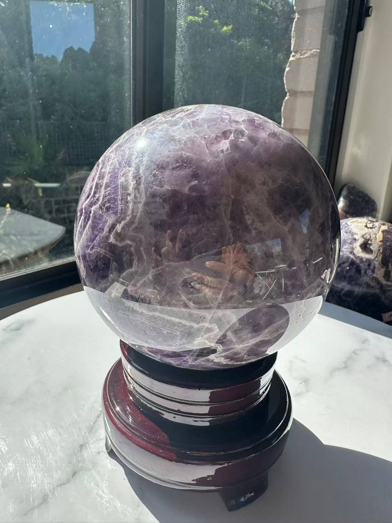 Extra Large Natural Dream Amethyst Sphere Crystal for Spiritual Healing, Feng Shui &amp; Chakra Balancing Crystal