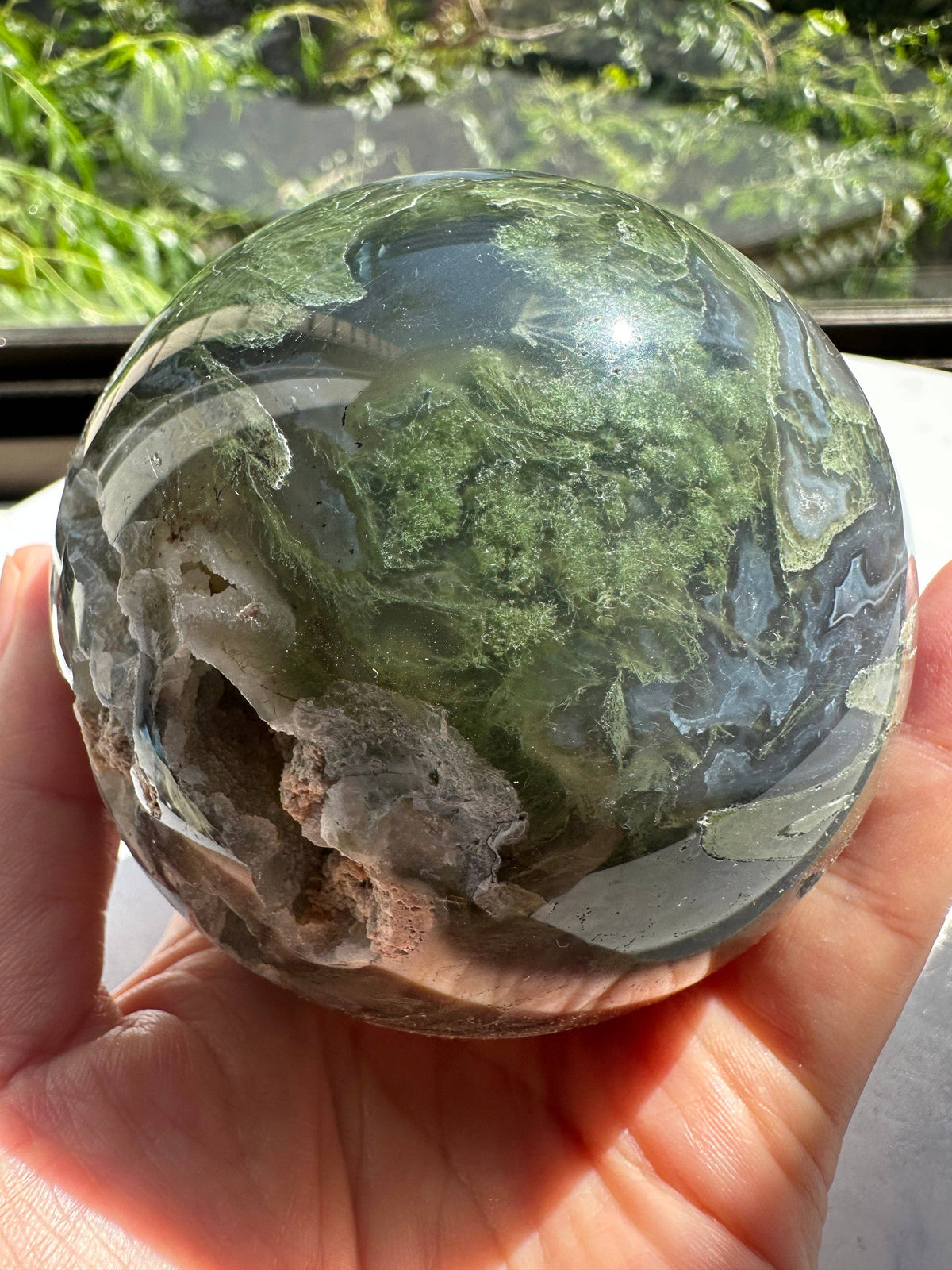 Large Moss Agate Sphere – Heart Chakra Crystal Gift 