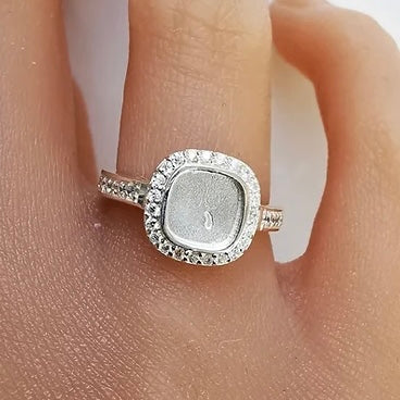 CZ Square Cushion Crystal Cluster Ring *