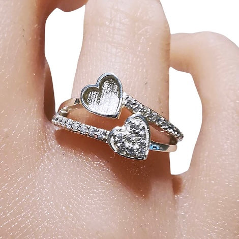 CZ Twin Heart Ring Solid SILVER