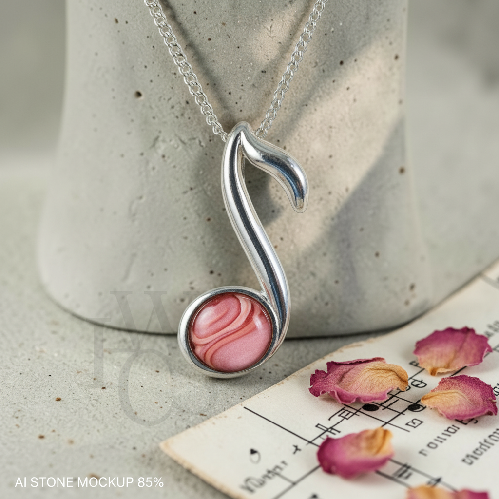 Musical Note Pendant – Rose Pink Coral Swirl Mockup
