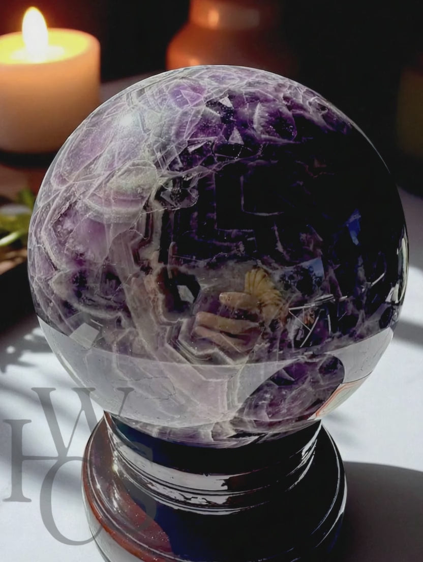 Extra Large Natural Dream Amethyst Sphere Crystal for Spiritual Healing, Feng Shui &amp; Chakra Balancing Crystal