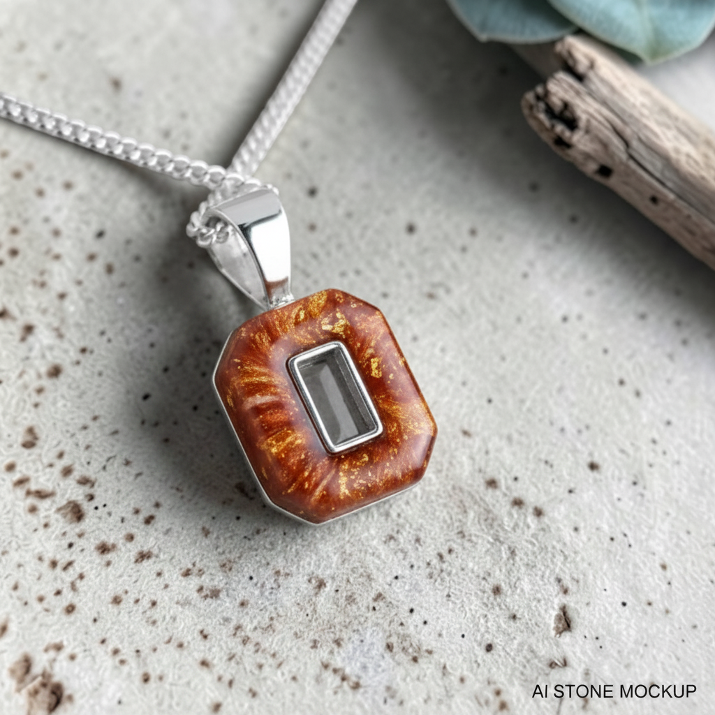 Secret Emerald Crystal Pendant – Burnt Orange Terracotta Swirl Mockup