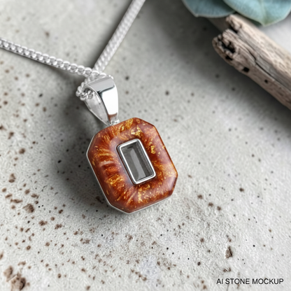 Secret Emerald Crystal Pendant – Burnt Orange Terracotta Swirl Mockup
