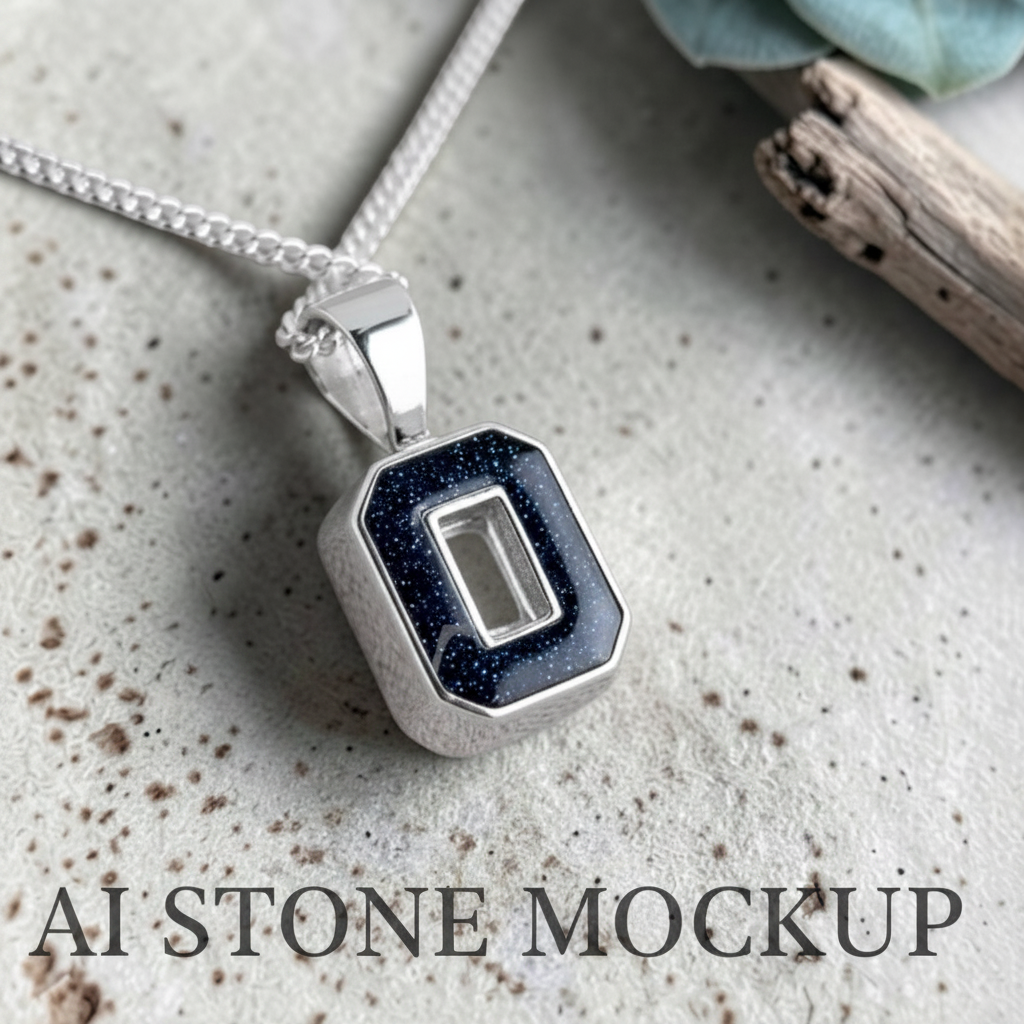 Secret Emerald Crystal Pendant – Navy Galaxy Ice Blue Mockup