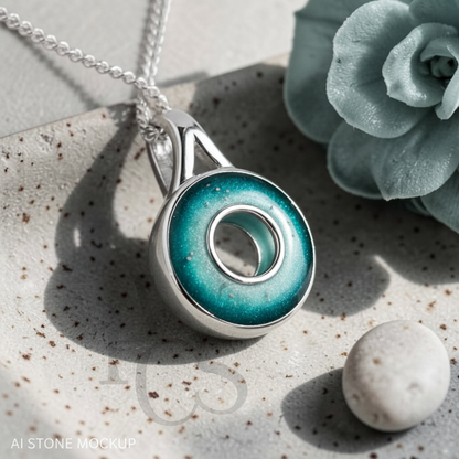 Secret Round Crystal Pendant – Outer Ring Only – Teal Ombré Mockup