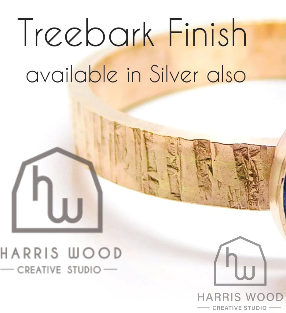 Solid Gold 3Mm Wide Band Rings - Info Below Options 8Mm Smooth Round Cup On Treebark Band / 9Ct