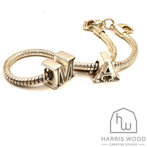 Solid Silver Monogram Bead Charm