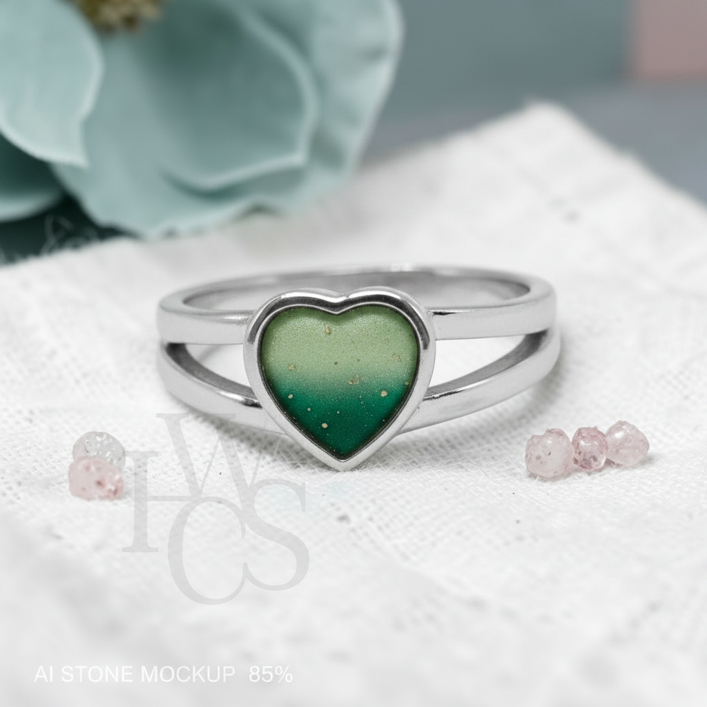 Split Band Heart Ring – Emerald Sage Ombré Mockup