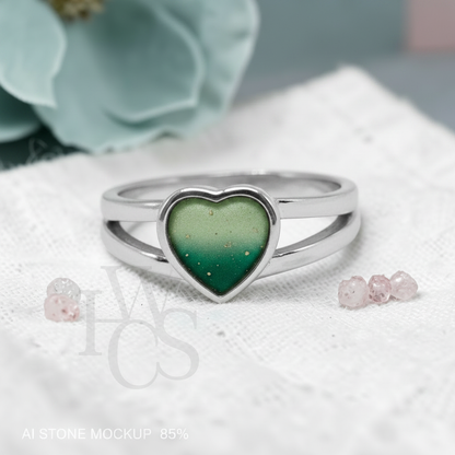 Split Band Heart Ring – Emerald Sage Ombré Mockup