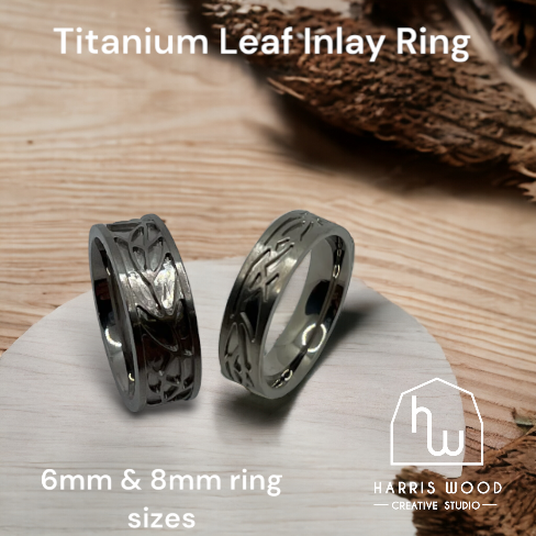 Titanium Leaf Inlay Brushed Ring - 2 sizes