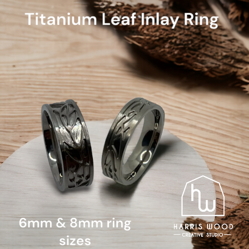 💙 Titanium Leaf Inlay Brushed Ring - 2 sizes