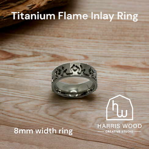 Titanium Flame Inlay Brushed Ring
