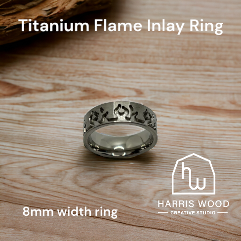 💙 Titanium Flame Inlay Brushed Ring