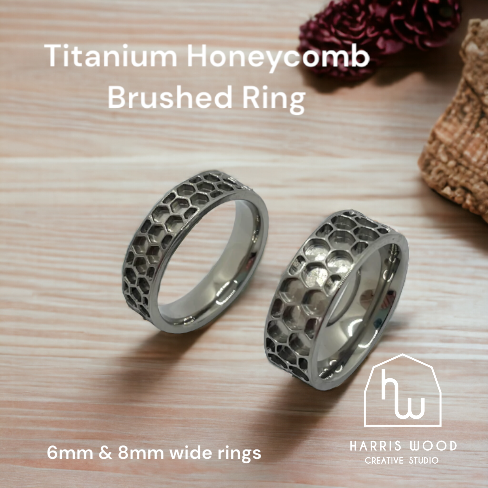💙 Titanium Honeycomb Inlay Brushed Ring - 2 sizes