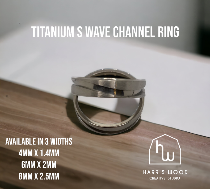 Titanium S Wave Channel Brushed Ring - various sizes