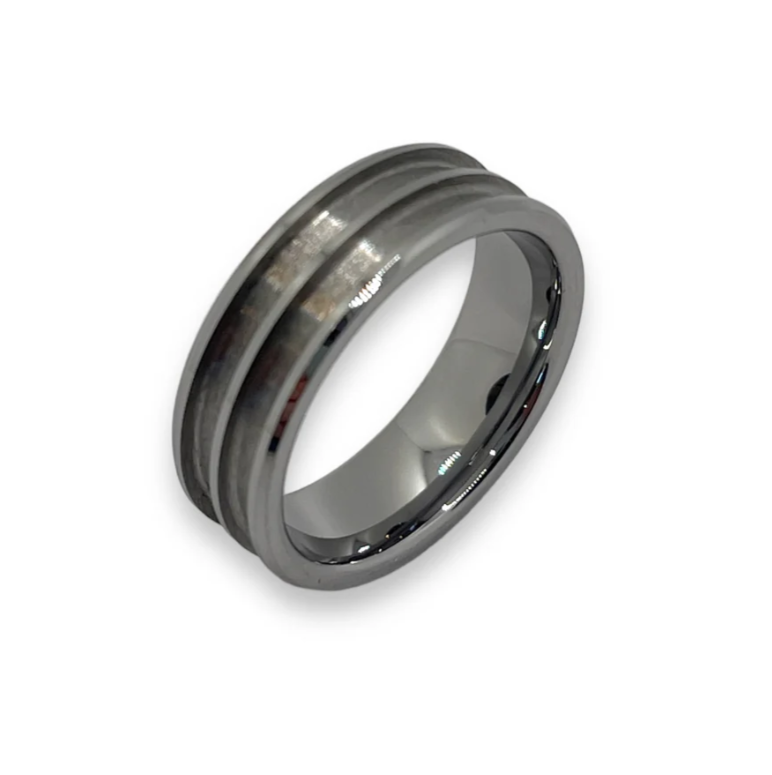 🤎 Tungsten - Bevelled Edge Double Channel Ring - 2 widths