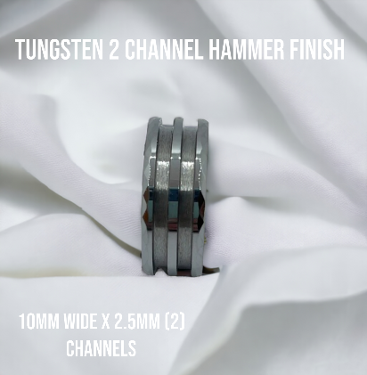 Tungsten Hammered Double Channel Ring