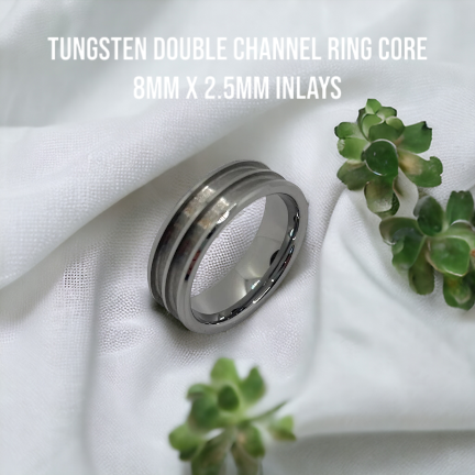 Tungsten Bevelled Edge Double Channel Ring