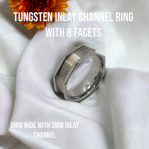 Tungsten 8 Faceted Inlay Channel Ring