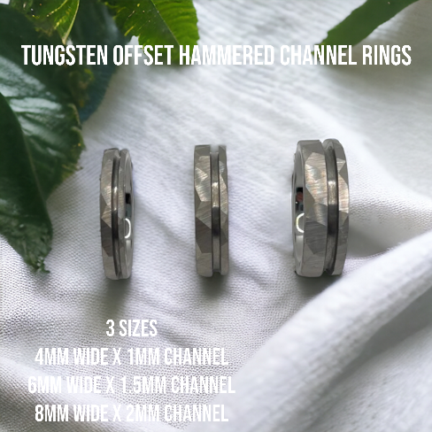 Tungsten Hammered Offset Channel Ring