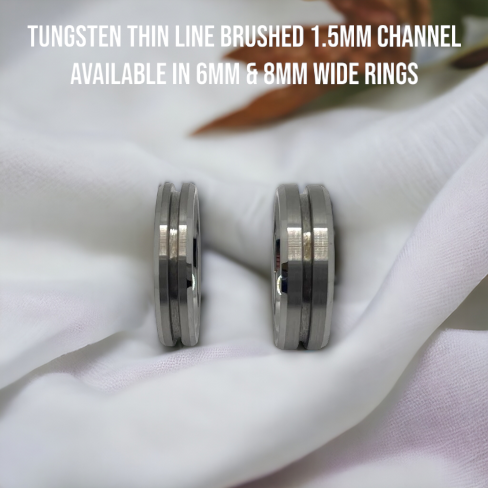 Tungsten Brushed Thin Line Single Channel Ring