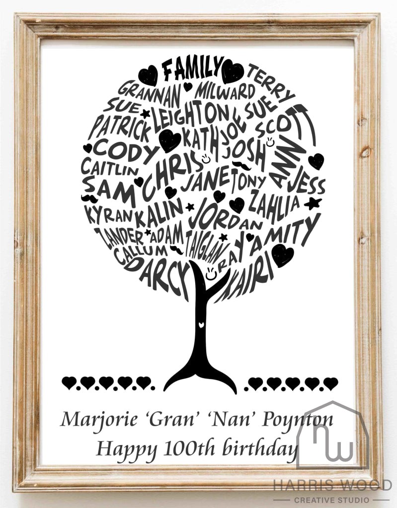 Family Names Tree design - Harris Wood Creative Studio
